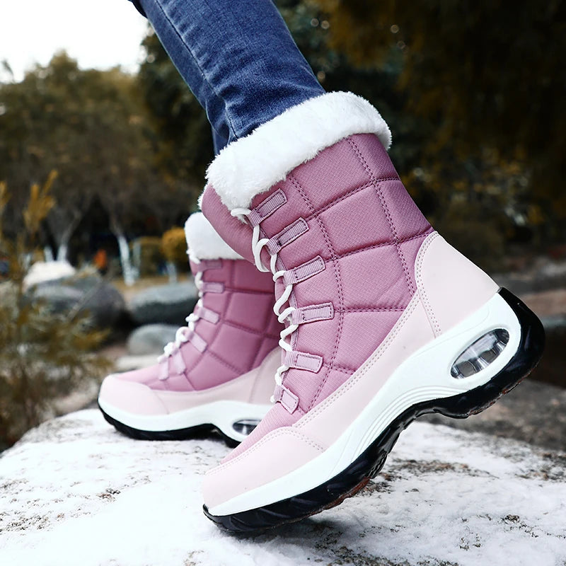 Women's Winter Snow Boots – Warm Plush Lace-Up Ankle Boots Women's Snow Boots Qst