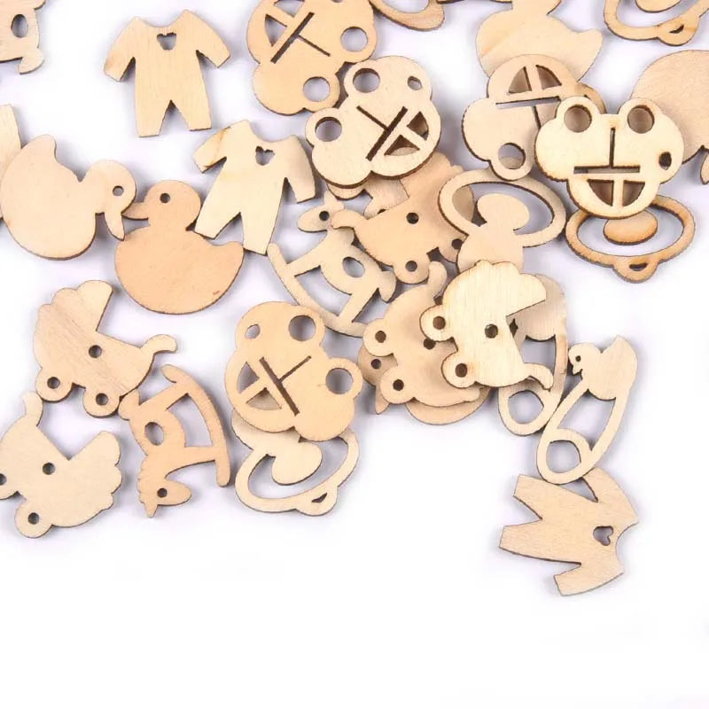 Natural Wood Slices Baby Pacifier Pattern – 50pc DIY Craft Kit Wood Craft Slices Qme