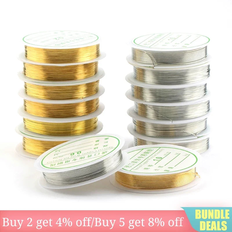Gold & Silver Plated Copper Beading Wire 0.2–1mm | 16 Colors Jewelry Beading Wire Qme