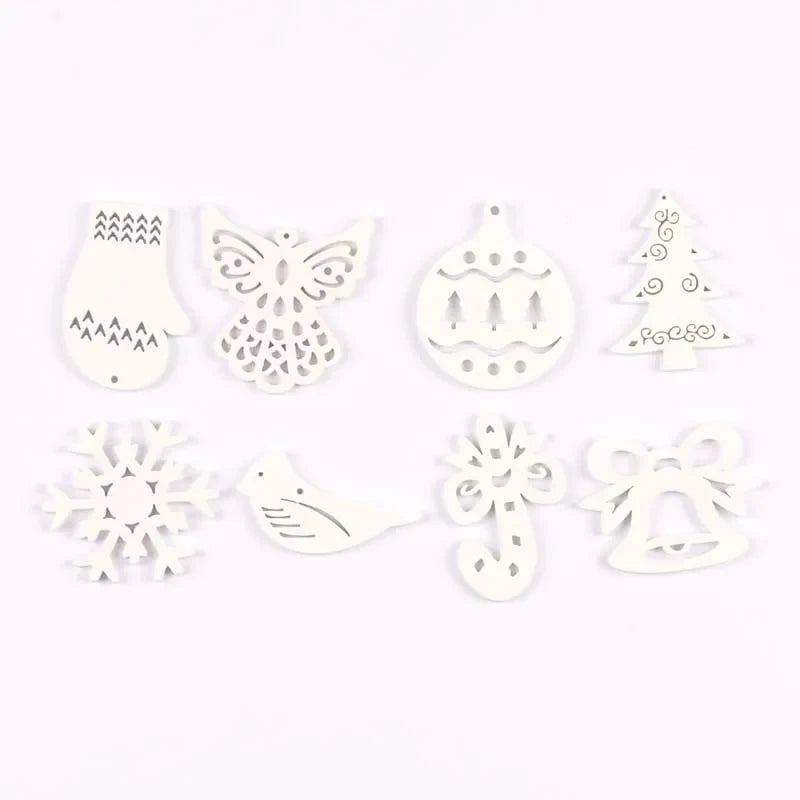 White Wood Angel & Snowflake Christmas Ornaments – DIY Set Christmas Wood Ornaments Qme