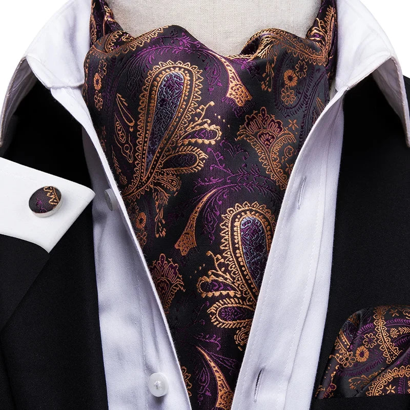 Men's Silk Ascot, Pocket Square & Cufflinks Set | Jacquard