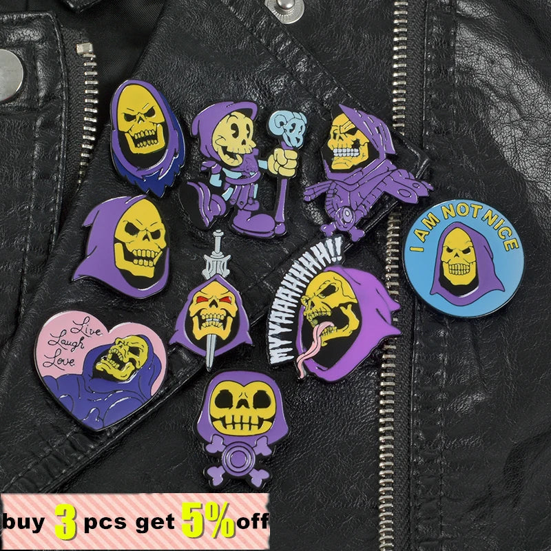 Skeletor Purple Hood Enamel Pin – Masters of the Universe Badge Enamel Lapel Pin Qme