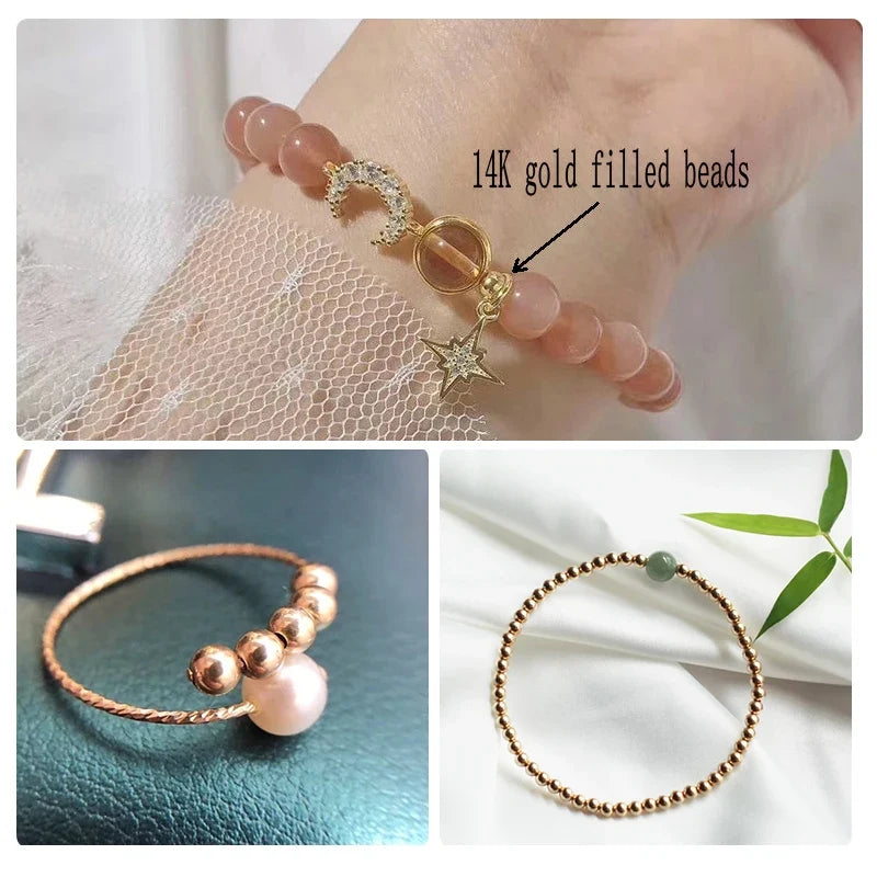 14K Gold-Plated Round Smooth Beads – Bracelet & Necklace Making Gold Jewelry Beads Qme