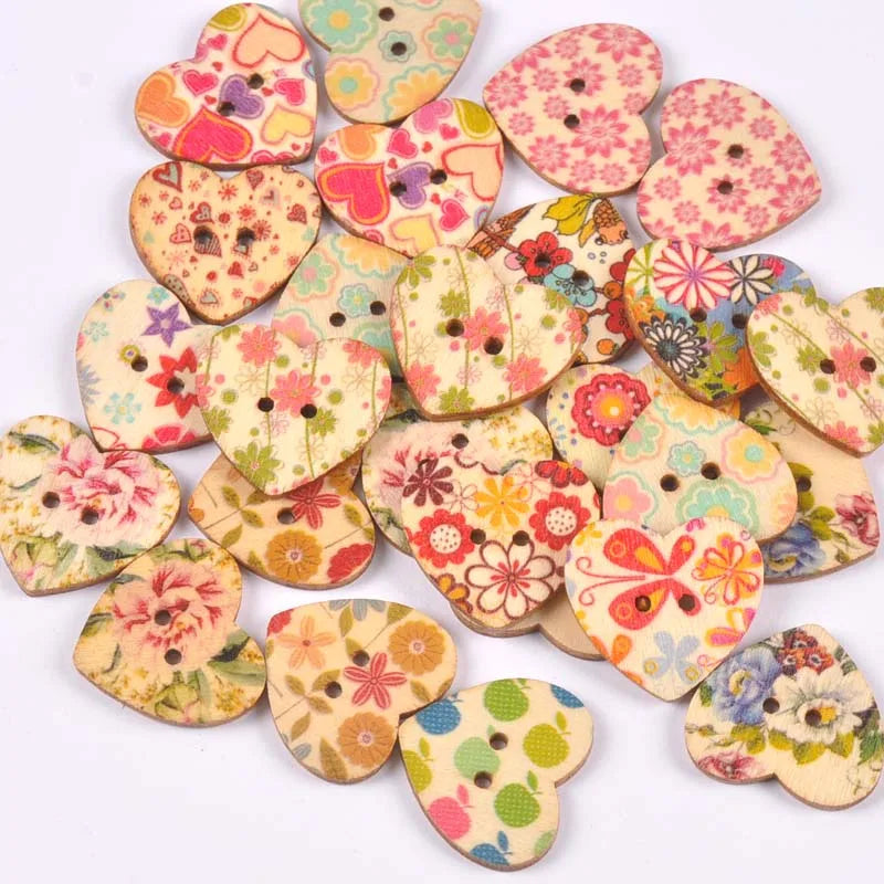 Vintage Cartoon Painted Wooden Buttons 2-Hole | 15 Colors, 15–35mm Wooden Sewing Buttons Qme 6