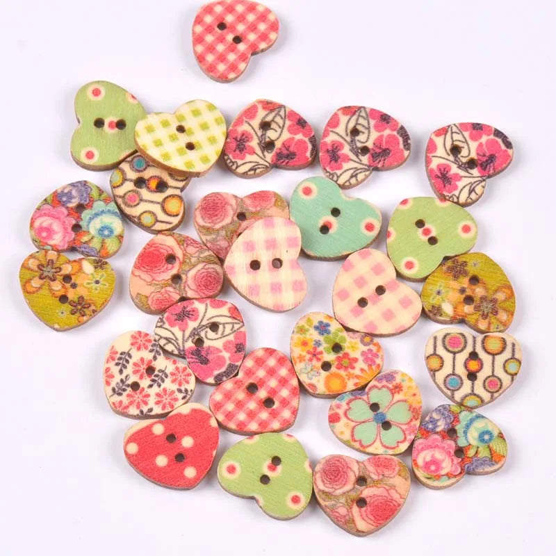 Vintage Cartoon Painted Wooden Buttons 2-Hole | 15 Colors, 15–35mm Wooden Sewing Buttons Qme 12