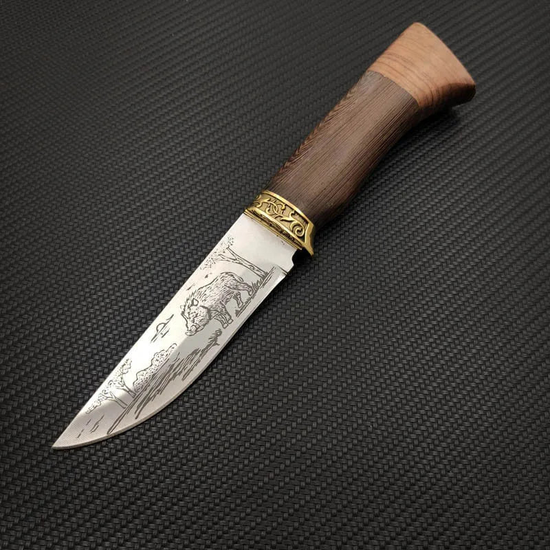 Swayboo 440C Fixed Blade Hunting Knife – Wenge Handle & Sheath Fixed Blade Knife Qst Boar pattern