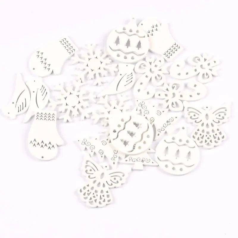White Wood Angel & Snowflake Christmas Ornaments – DIY Set Christmas Wood Ornaments Qme