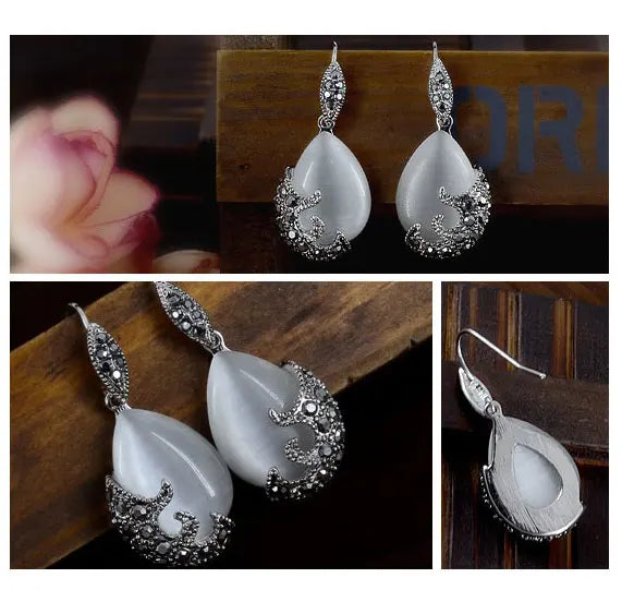 925 Sterling Silver Opal Water Drop Pendant Necklace Pendant Necklace Qme