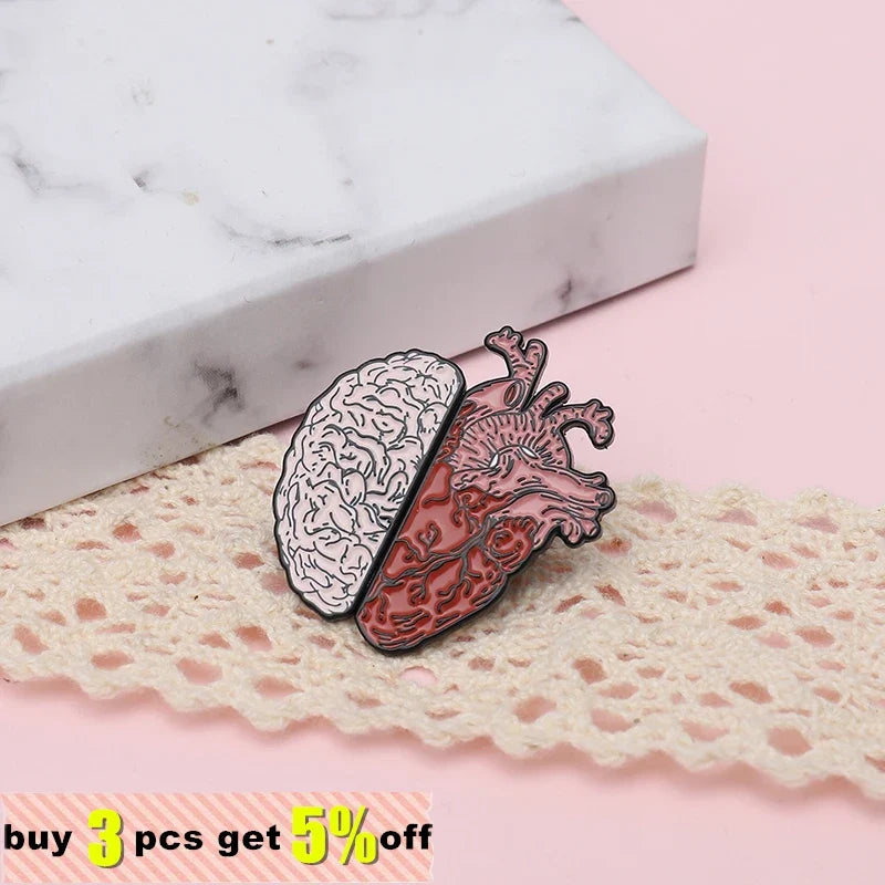 Heart & Brain Anatomy Enamel Lapel Pin – Custom Art Brooch Enamel Lapel Pin Qme
