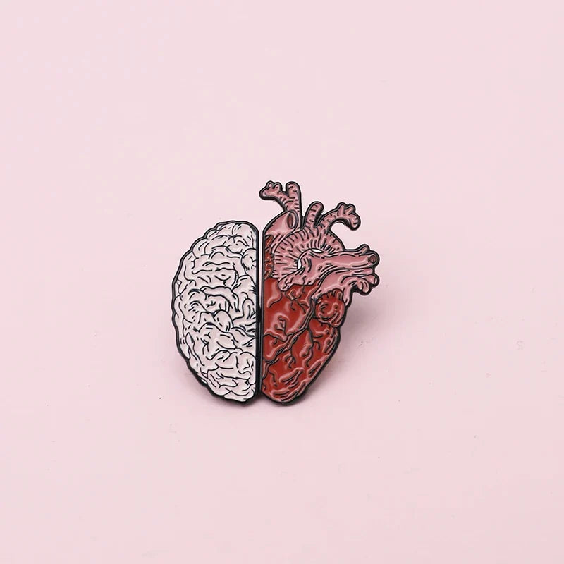 Heart & Brain Anatomy Enamel Lapel Pin – Custom Art Brooch Enamel Lapel Pin Qme