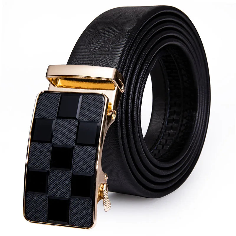 Men's Luxury Genuine Leather Belt – Automatic Buckle Leather Ratchet Belt Qme 2177 130cm