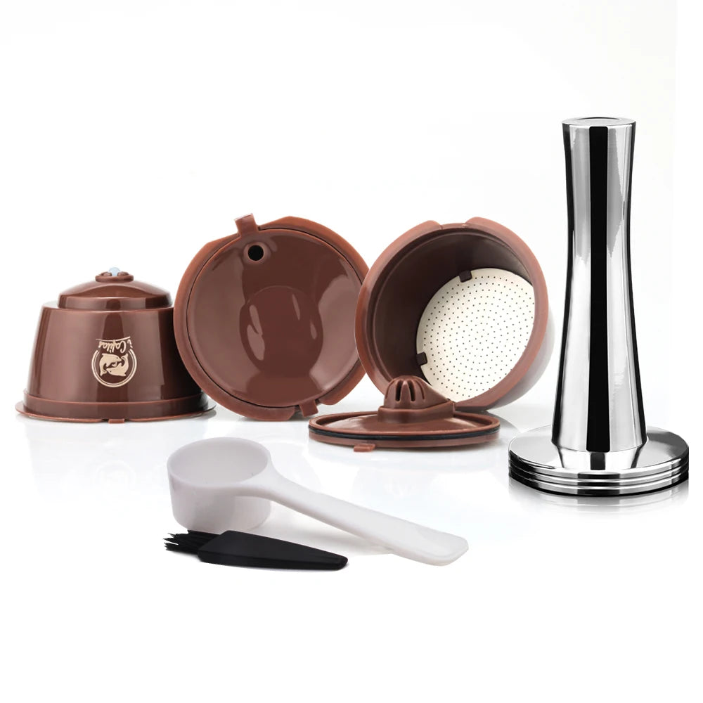 Refillable Coffee Capsules Pods for Dolce Gusto + Tamper Coffee Pod Capsules Qst 3 Pcs 1 Tamper