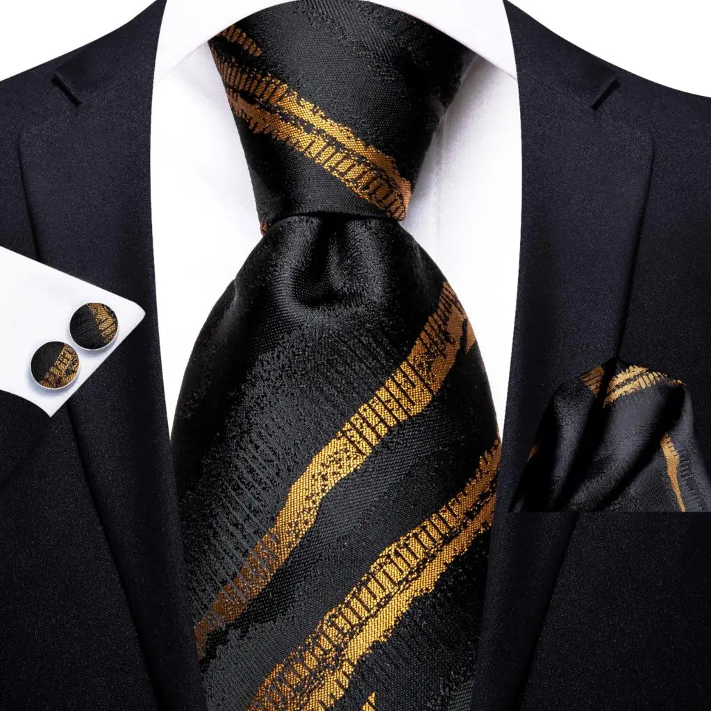 Jacquard Peacock Blue Wedding Tie, Hanky & Cufflinks Set Necktie Gift Set Qme