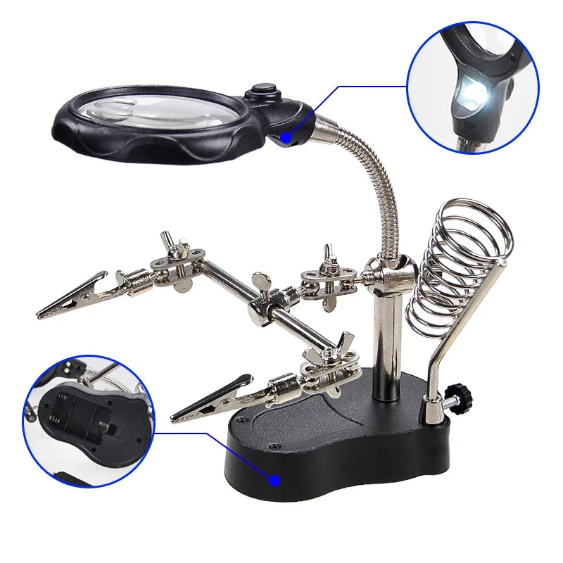 Soldering Iron Stand with Magnifying Glass & Helping Hand Clamp Soldering Station Stand Qme