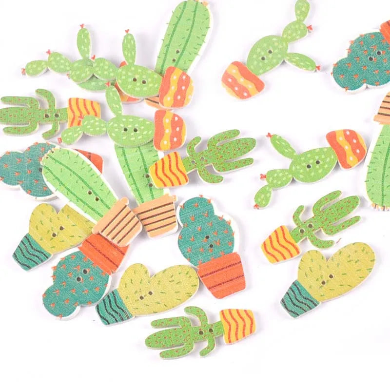Cartoon Cactus Wooden Buttons 20pcs – Sewing & DIY Crafts Decorative Wooden Buttons Qme