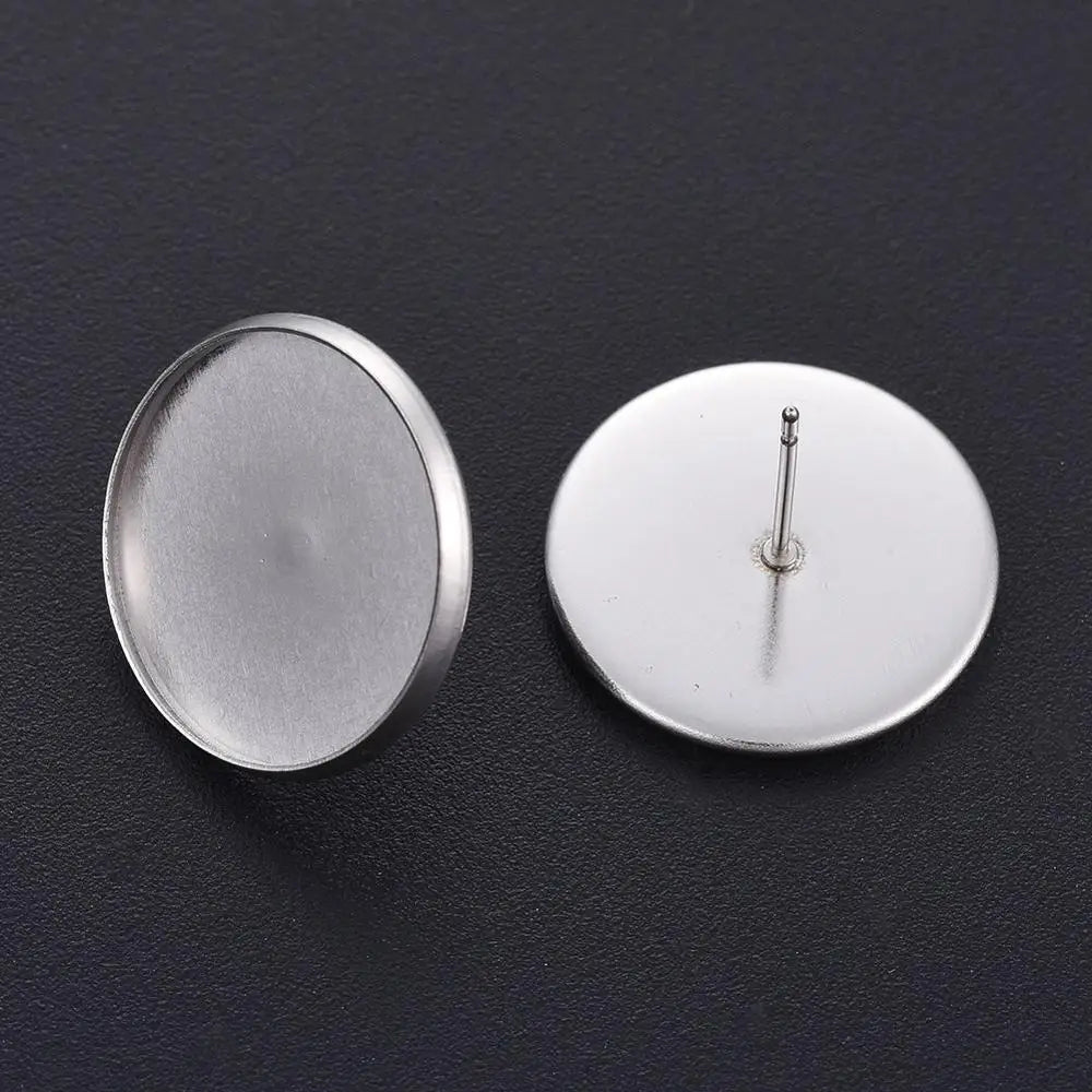 Stainless Steel Blank Stud Earring Cabochon Settings – 20Pcs Earring Stud Settings Qme