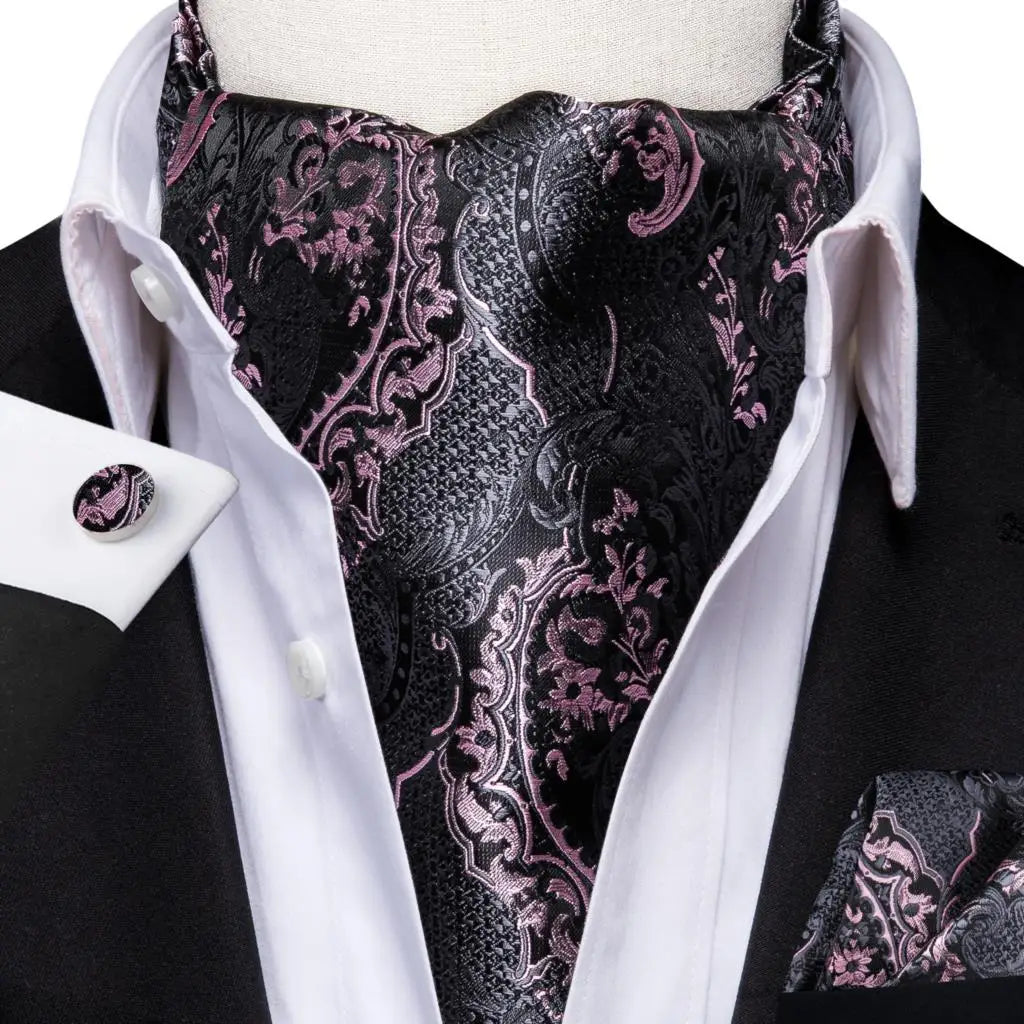 Men's Silk Ascot, Pocket Square & Cufflinks Set | Jacquard Ascot & Cufflinks Set Qme AS-1054