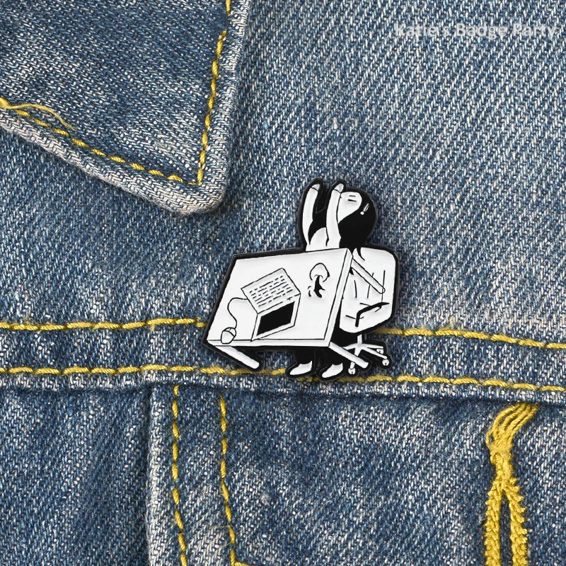 Funny Cartoon Girl Desk Staff Custom Enamel Lapel Pin Enamel Lapel Pin Qme