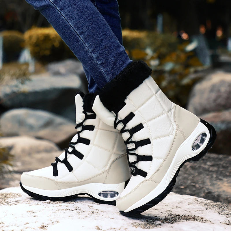 Women's Winter Snow Boots – Warm Plush Lace-Up Ankle Boots Women's Snow Boots Qst