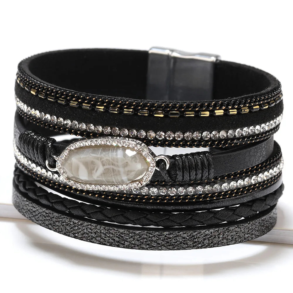 Bohemian Natural Stone Leather Braided Bracelet | 10 Colors Bohemian Leather Bracelet Qme