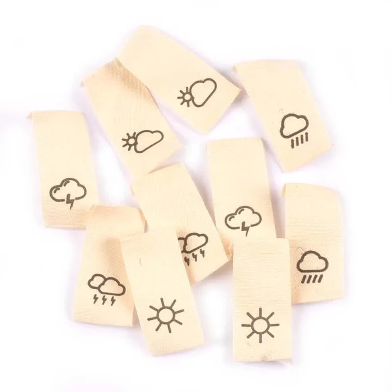 Cotton Woven Garment Care Labels | Weather Pattern 50pcs Woven Garment Labels Qme mix