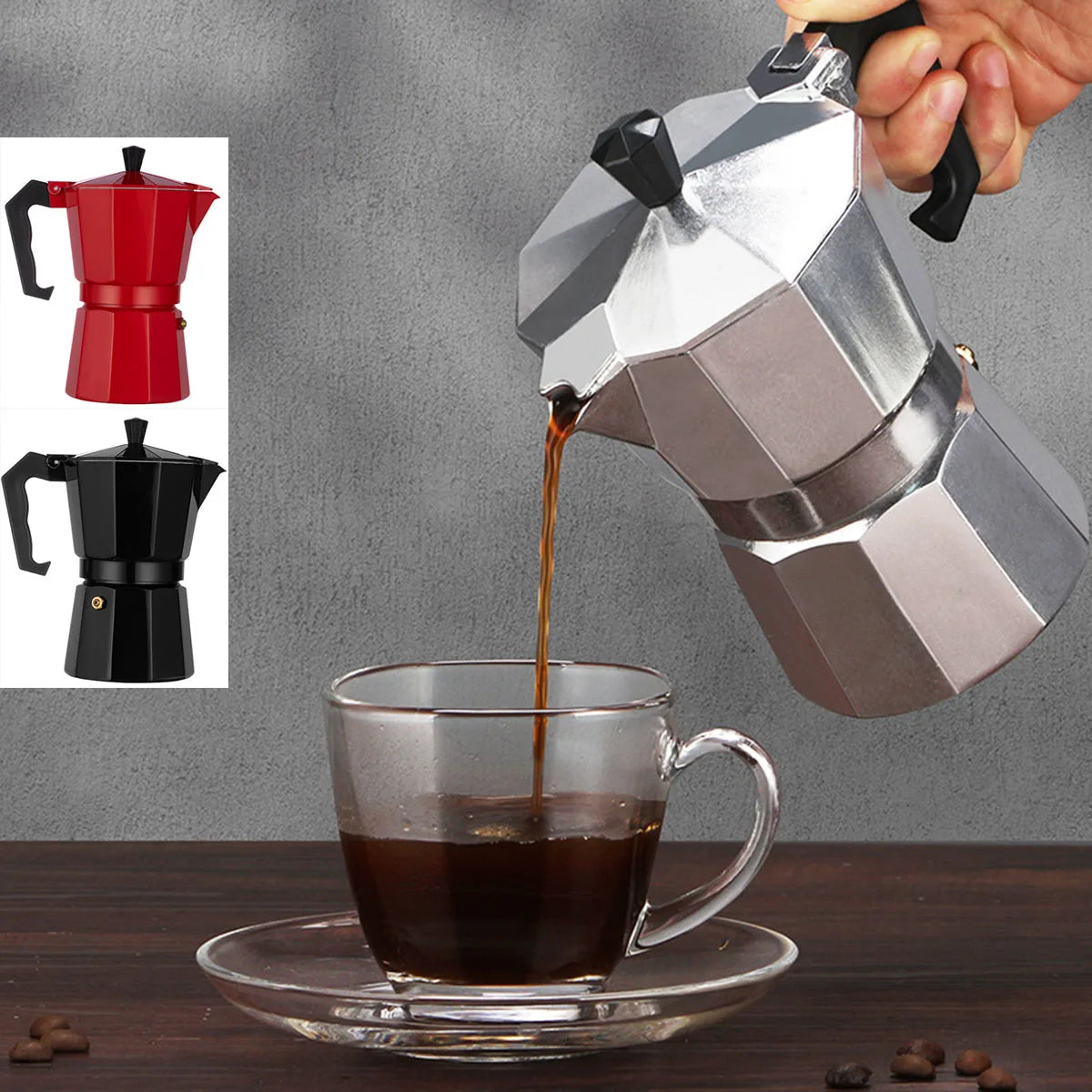 Aluminum Moka Pot Stovetop Espresso Maker 600ML – Silver Red Black Stovetop Moka Pot Qst