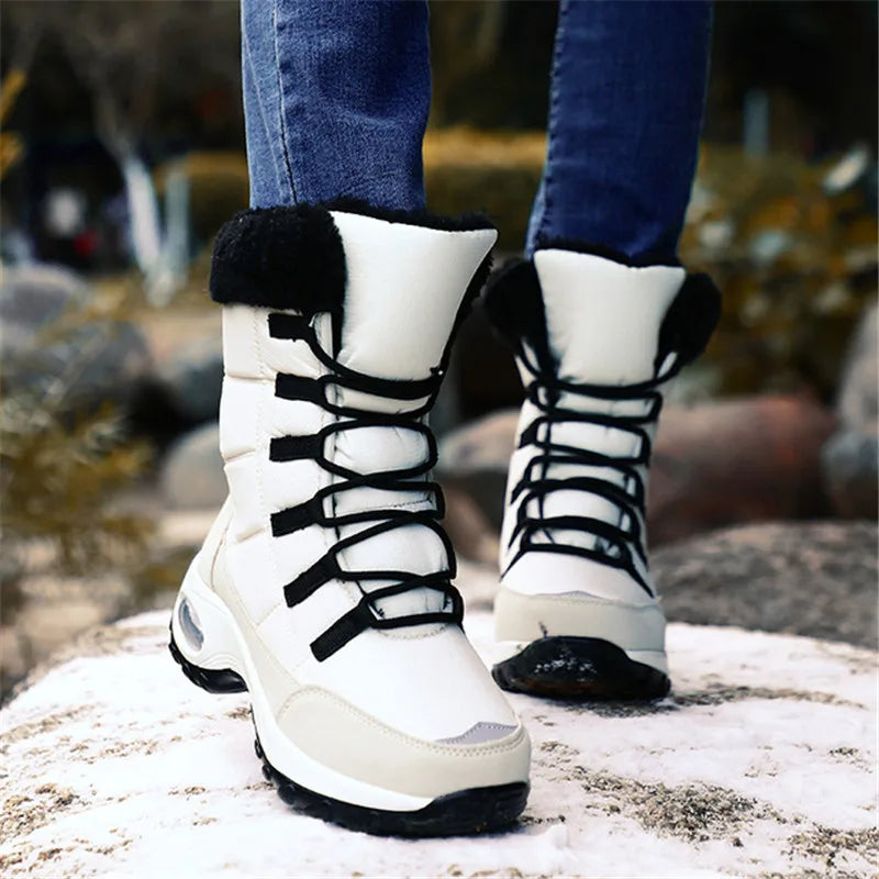 Women's Plush Snow Boots – Warm Fur-Lined Platform Ankle Boots Women's Snow Boots Qst Beige 37