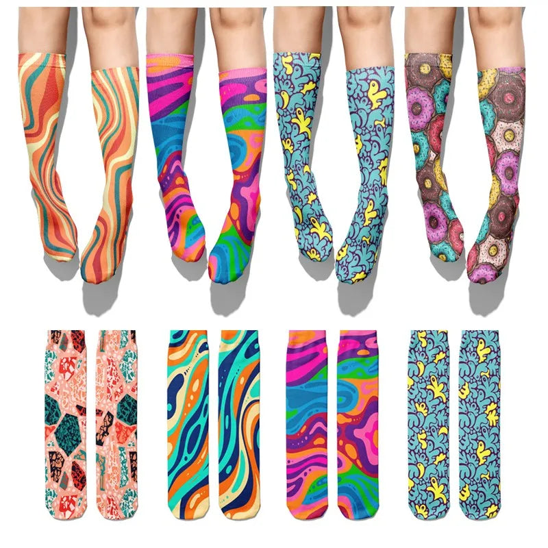 Women's Funny Novelty Socks – 3D Abstract Art Graffiti Candy Print Novelty Print Socks Qme