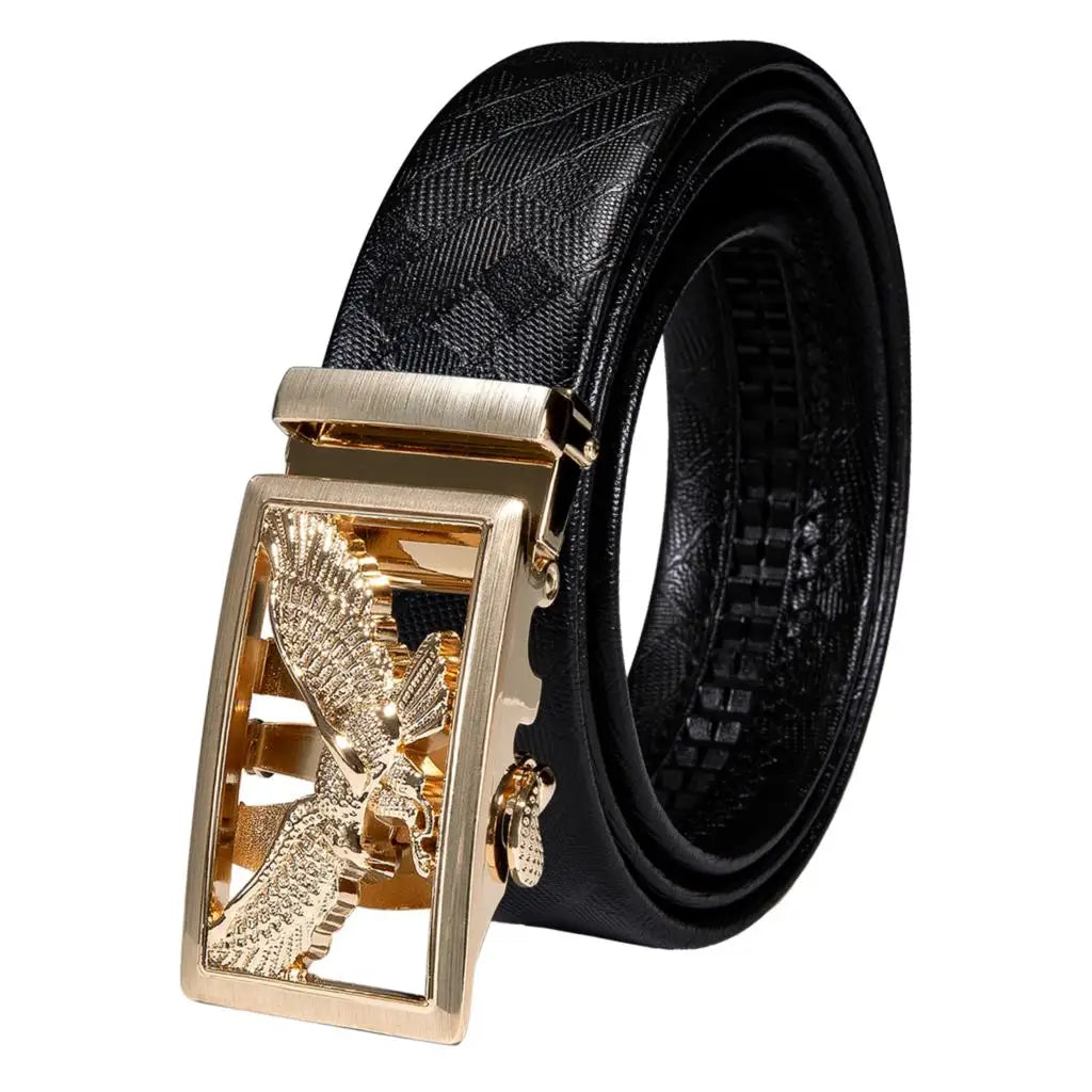Men's Luxury Genuine Leather Belt – Automatic Buckle Leather Ratchet Belt Qme 2199 130cm