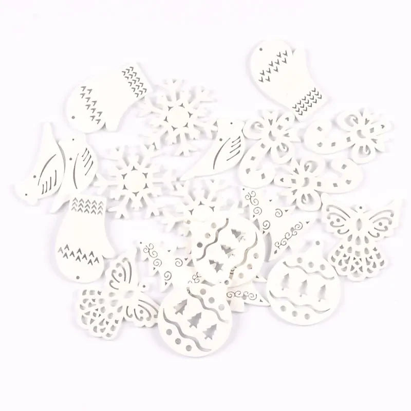 White Wood Angel & Snowflake Christmas Ornaments – DIY Set Christmas Wood Ornaments Qme