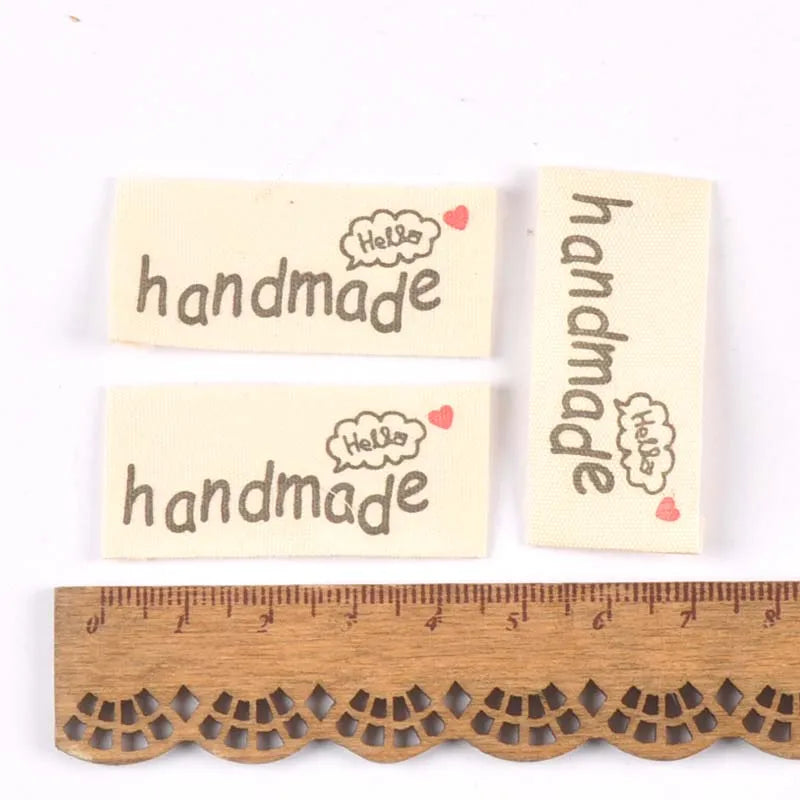 Handmade Printed Cotton Woven Clothing Labels – 50pcs Beige Woven Garment Labels Qme
