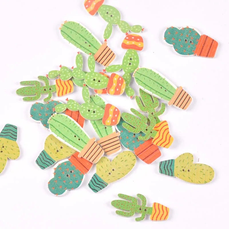 Cartoon Cactus Wooden Buttons 20pcs – Sewing & DIY Crafts Decorative Wooden Buttons Qme