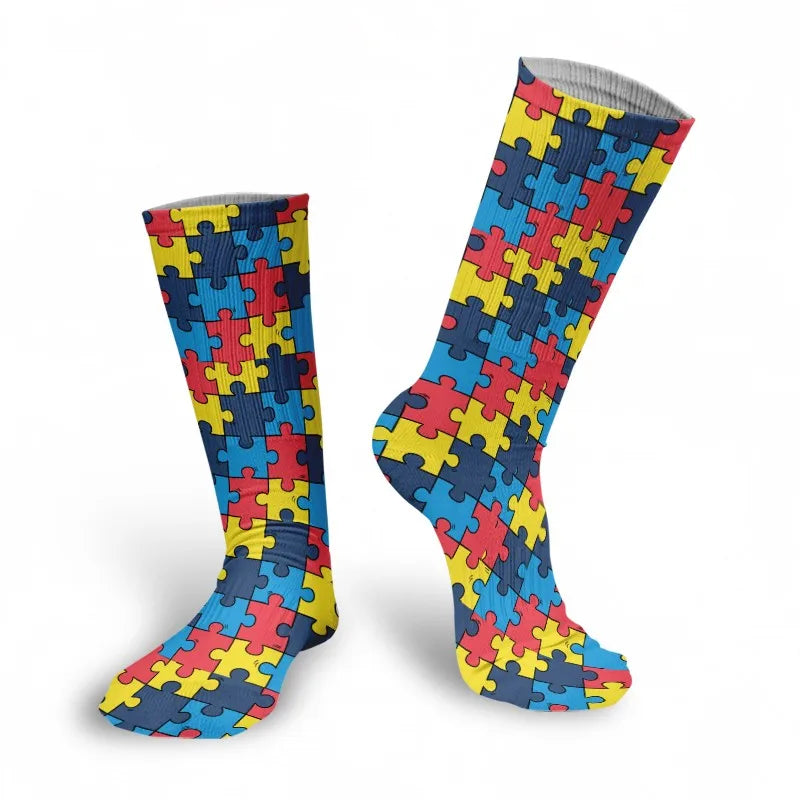 Women's Puzzle Print Socks – Colorful, Comfortable, One Size Novelty Print Socks Qme