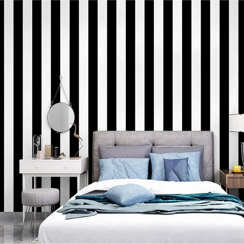 Black & White Stripe Peel and Stick Wallpaper – Vinyl Waterproof Peel & Stick Wallpaper Qme