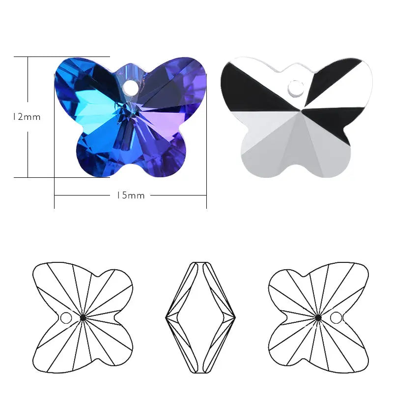 Butterfly Glass Crystal Pendant Beads & Charms – 12pcs Jewelry Making Jewelry Making Charms Qme