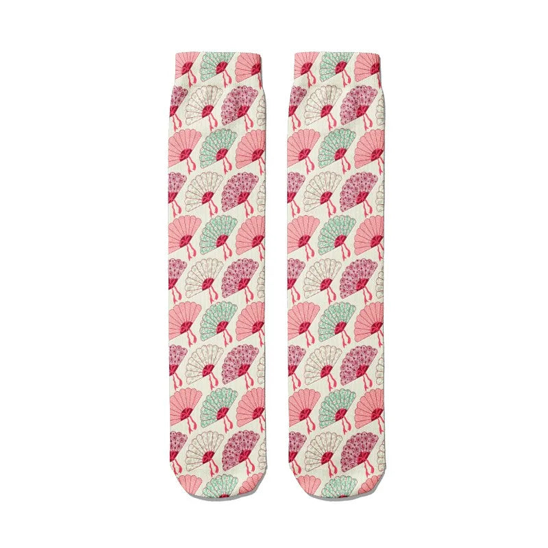 Women's 3D Print Harajuku Heart Long Tube Socks | Cartoon Novelty Novelty Tube Socks Qme style7 One Size China Mainland