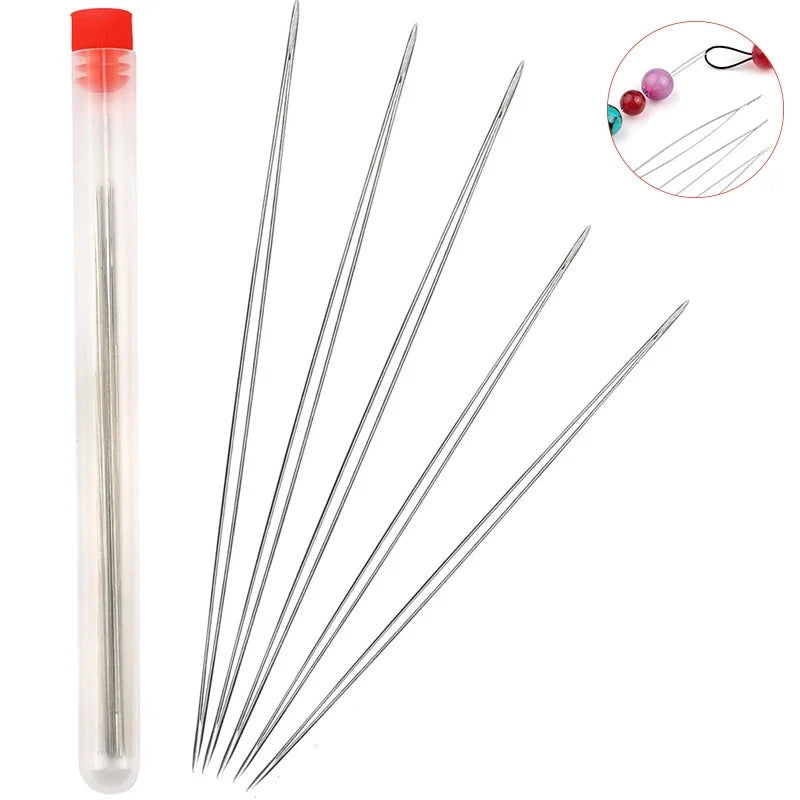 Big Eye Beading Needles Set – 5 Curved Spring Steel Sizes Beading Needles Set Qme