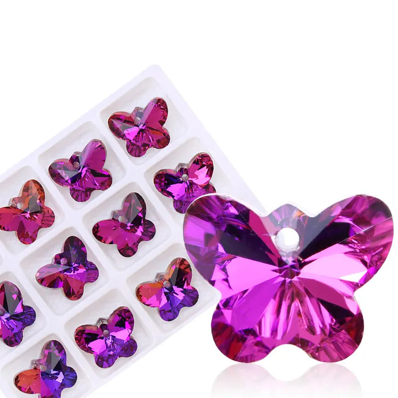 Butterfly Glass Crystal Pendant Beads & Charms – 12pcs Jewelry Making Jewelry Making Charms Qme Fuchsia
