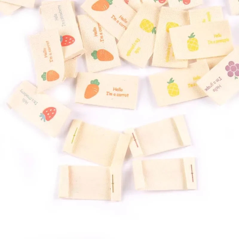 Fruit Print Cloth Sewing Labels – Cherry Grape Strawberry Tags Fabric Sewing Labels Qme