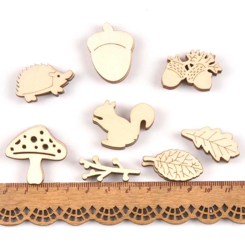 Wooden Forest Ornaments – Mushroom Hedgehog Squirrel Pine Cones Wooden Craft Ornaments Qme
