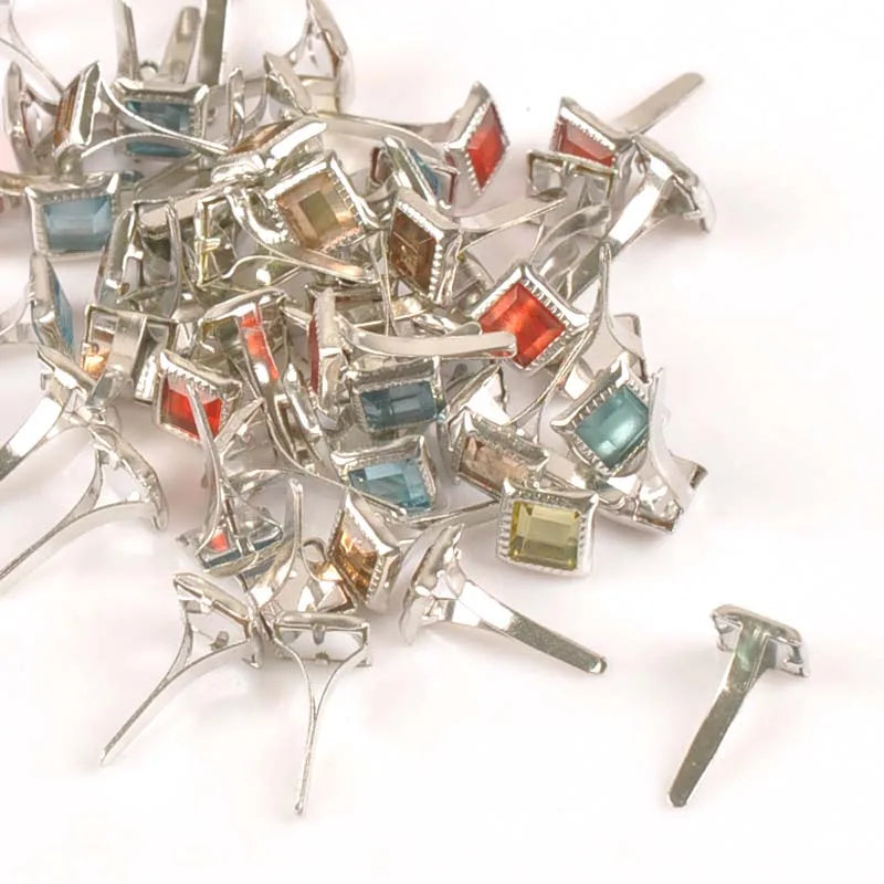 50pcs Square Rhinestone Brads Garment Rivets DIY Craft Studs Rhinestone Craft Studs Qme 5mm