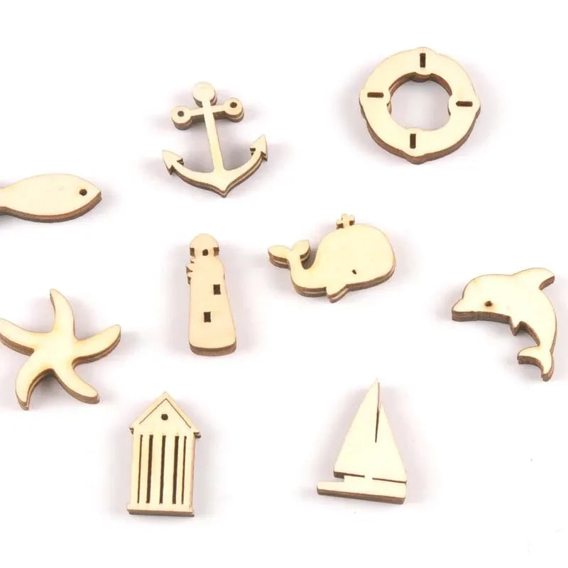 Mixed Wooden Nautical Ornaments – Dolphin, Starfish, Anchor, 20pcs Wooden Craft Ornaments Qme Default Title