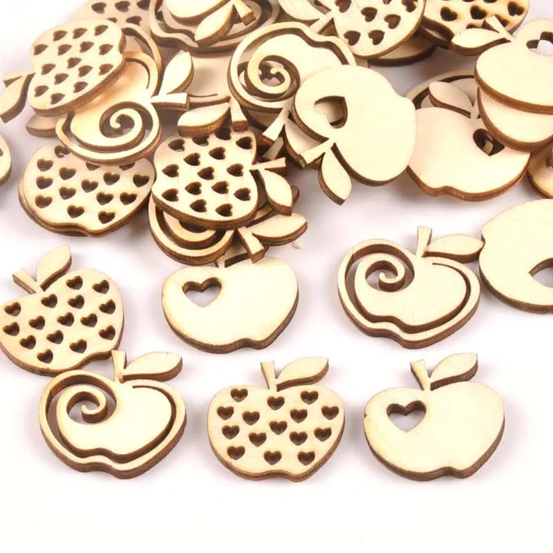 Hollow Apple Pattern Wood Craft Pieces – 25pc DIY Decor Set Wood Craft Cutouts Qme Default Title