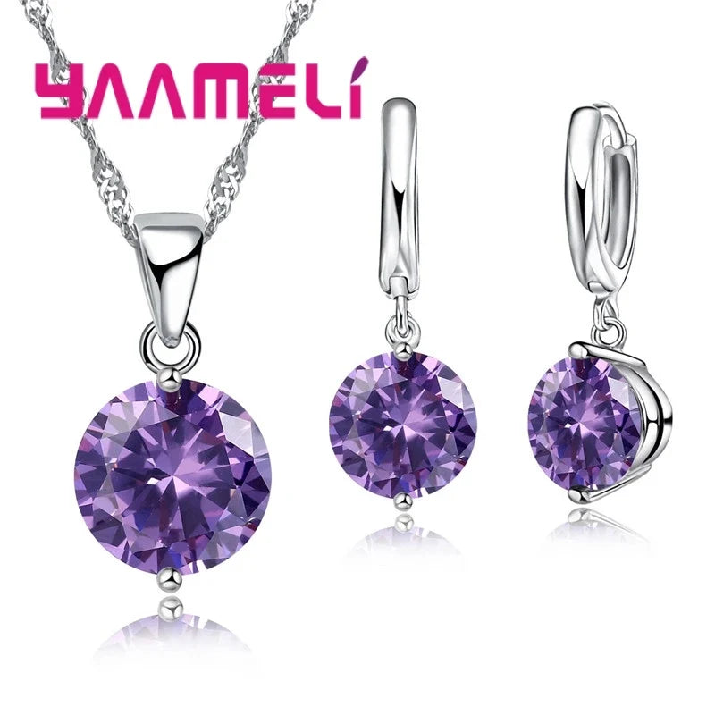 925 Sterling Silver Pendant Necklace & Huggie Earrings Set Silver Jewelry Set Qme