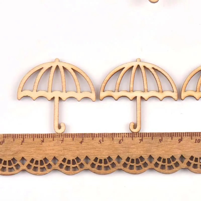 Wooden Umbrella Shape Wood Slices for DIY Scrapbook – 15pcs Craft Wood Embellishment Qme