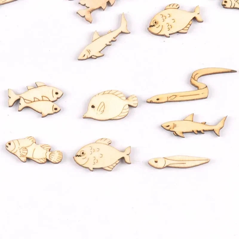 Fish Pattern Wooden Craft Embellishments 20pcs – DIY Décor Wooden Craft Embellishments Qme