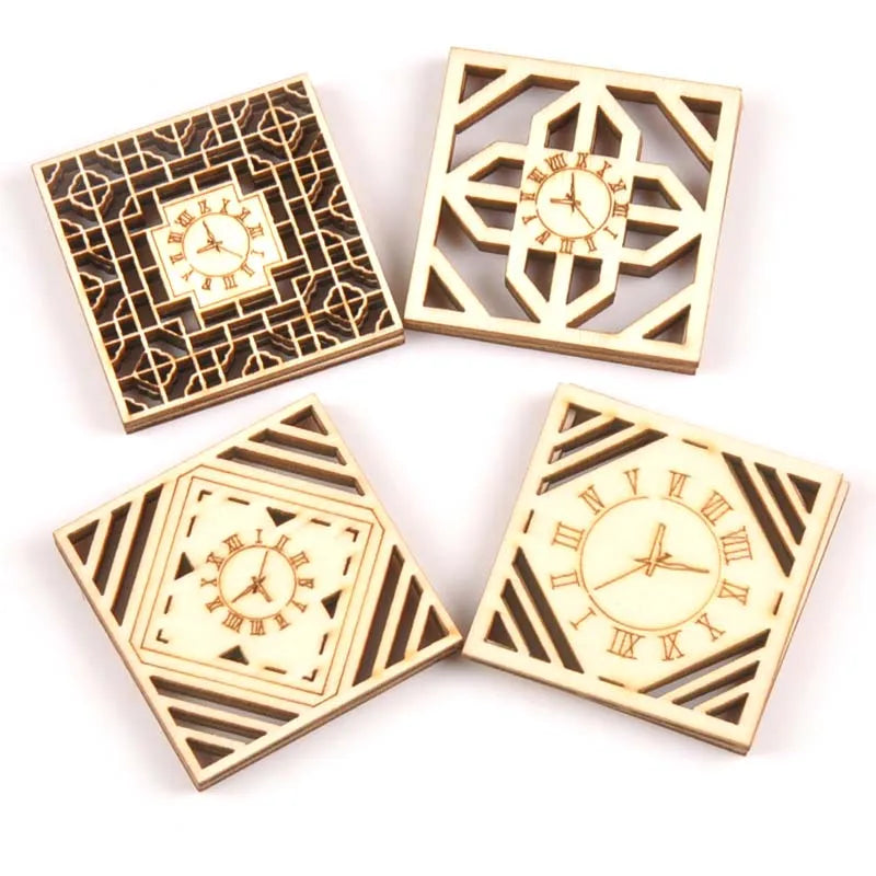 Mixed Clock Pattern Wooden Scrapbooking Embellishments – 8pcs Wood Craft Embellishments Qme