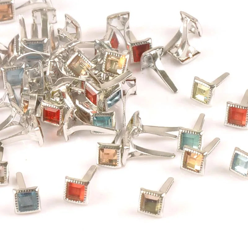 50pcs Square Rhinestone Brads Garment Rivets DIY Craft Studs Rhinestone Craft Studs Qme
