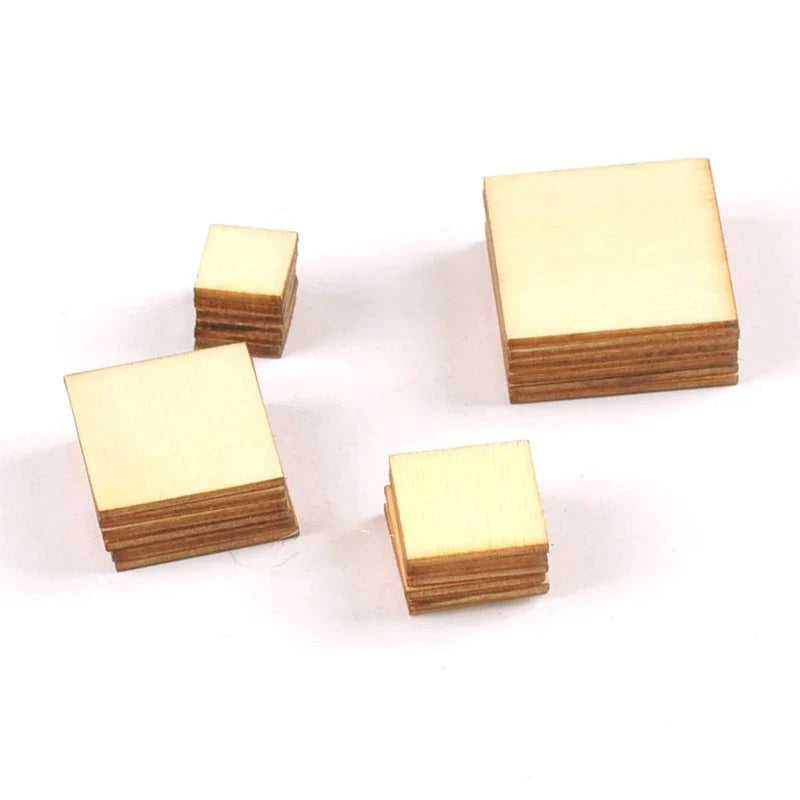 Mixed Wooden Square Craft Pieces 10–100mm | Scrapbooking Decor Wood Craft Pieces Qme