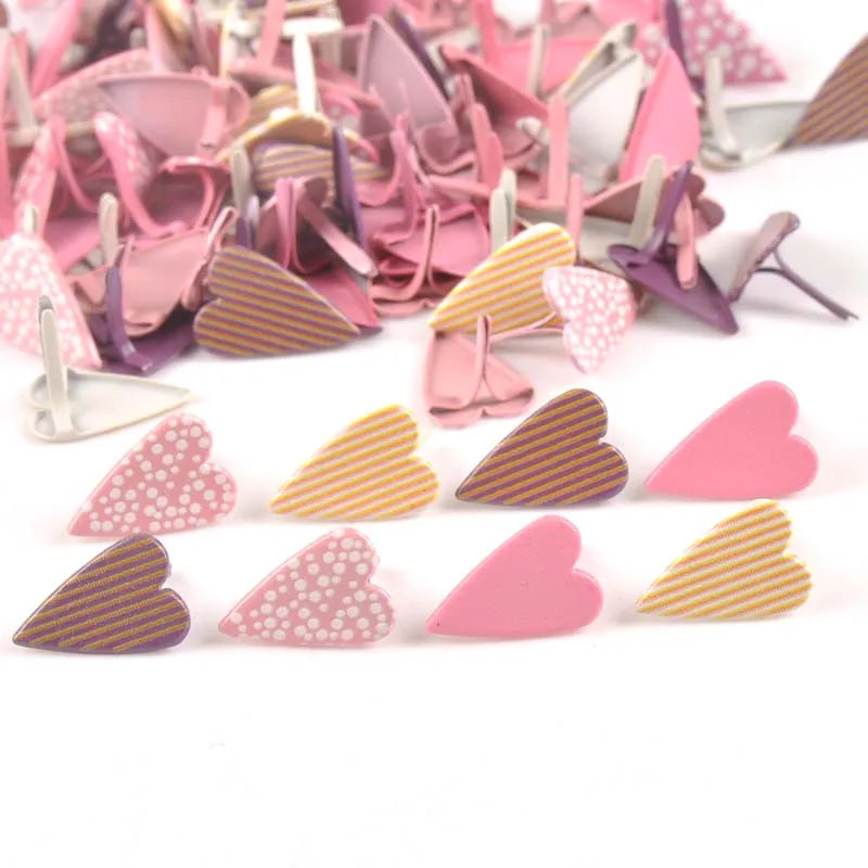 Mix Pattern Heart Brads 11x16mm Metal Craft Embellishments 20pcs Craft Brads Qme